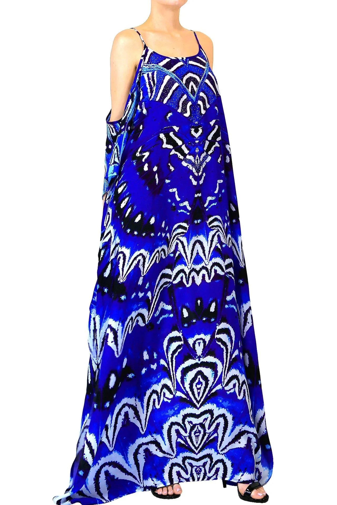 Annabella Butterfly-Print Handkerchief-Hem Kaftan