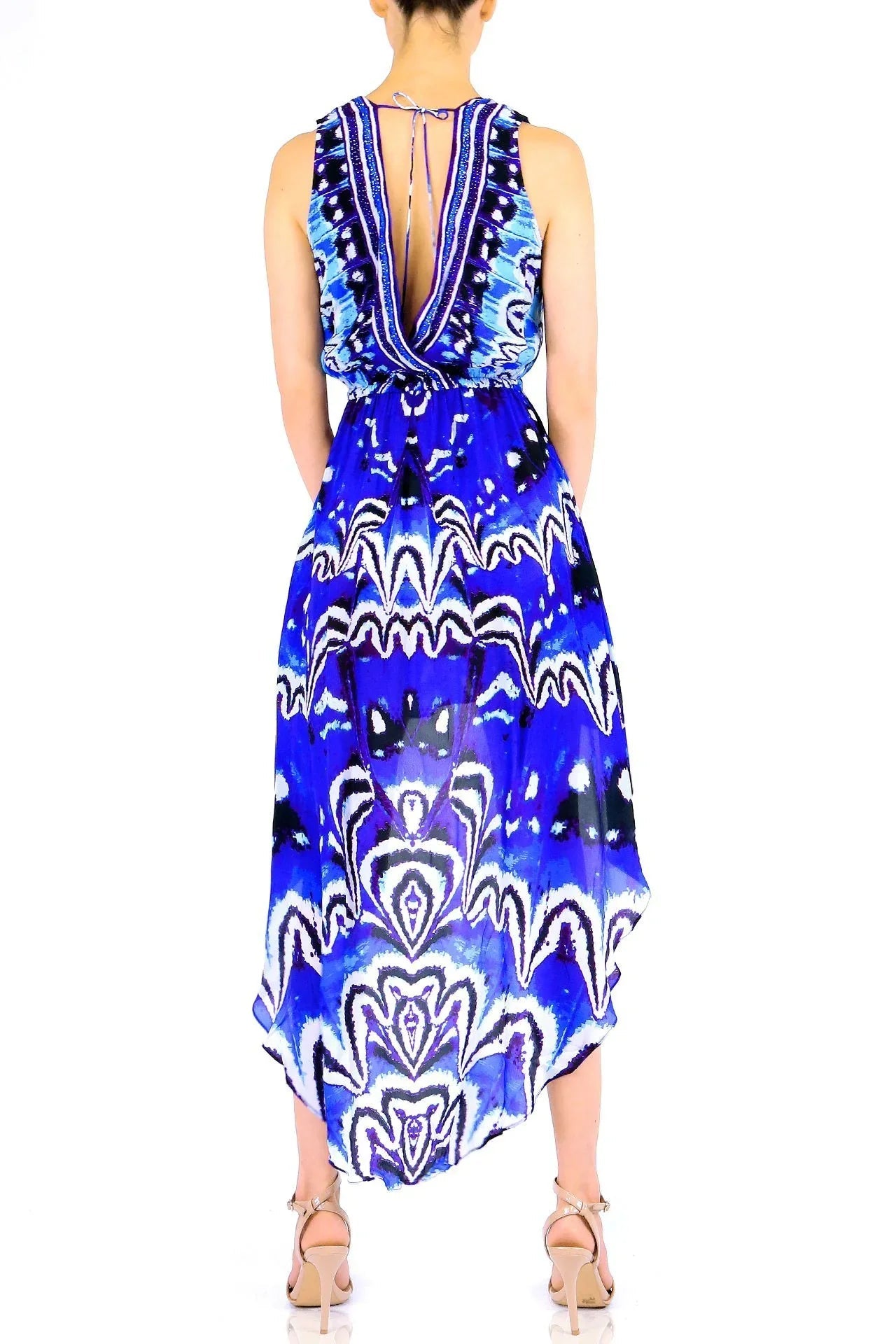 Annabella Butterfly-Print Handkerchief Kieran V-neck Hi-Low dress