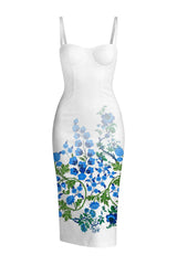 Blue Floral Corset Bodycon Midi Dress