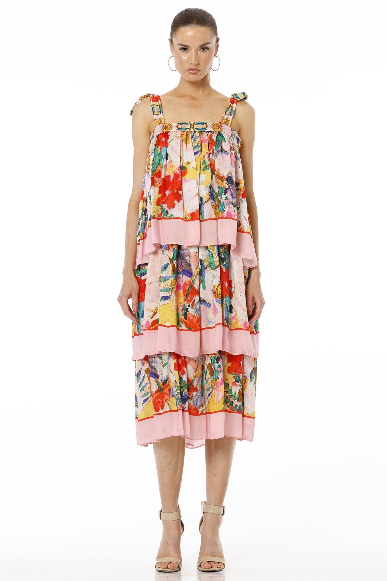 Adoria Short Multicolor Tiered Sleeveless Ruffle Midi Dress