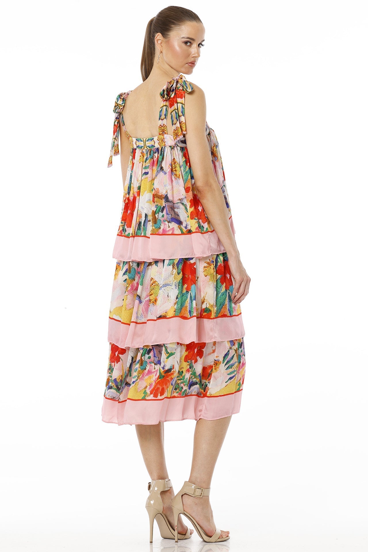 Adoria Short Multicolor Tiered Sleeveless Ruffle Midi Dress