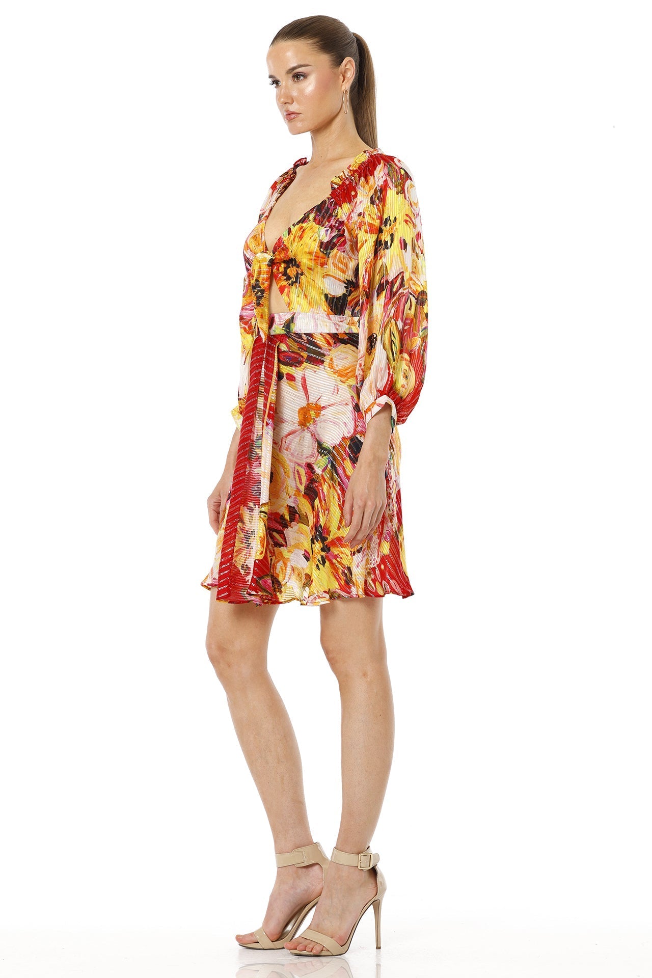 Aeneas Dress with Long Puff Sleeves & Sexy Cut Out Dress