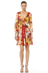 Aeneas Dress with Long Puff Sleeves & Sexy Cut Out Dress
