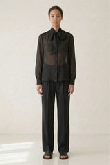 Black Sheer Organza Tie-Neck Shirt
