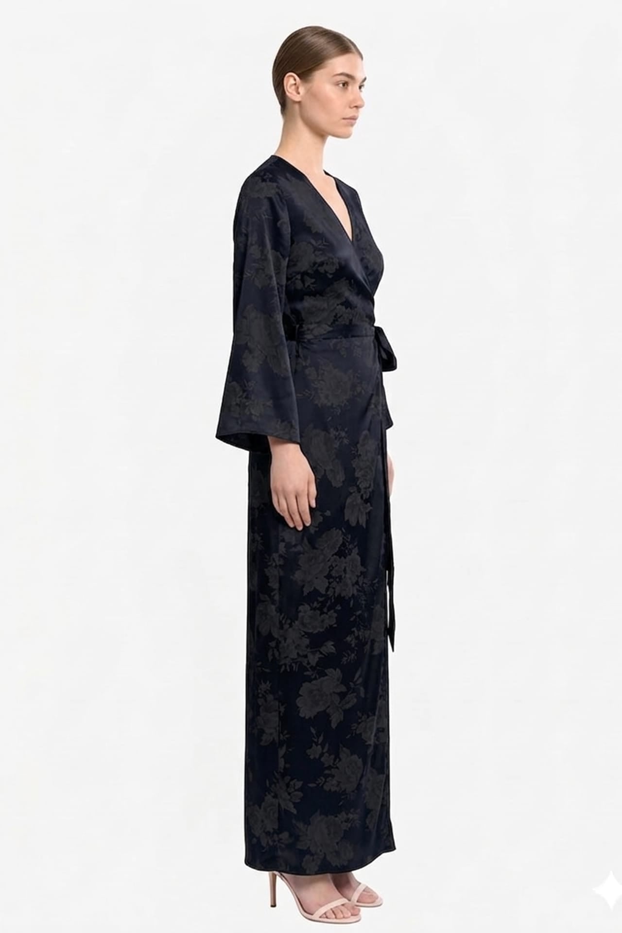 Black Long Sleeve Satin Maxi Dress – Formal Wedding Guest Dress