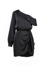Black One Shoulder Long Sleeve Ruffle Mini Dress