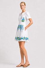 Blue & White Floral Organic Cotton Poplin Mini Dress