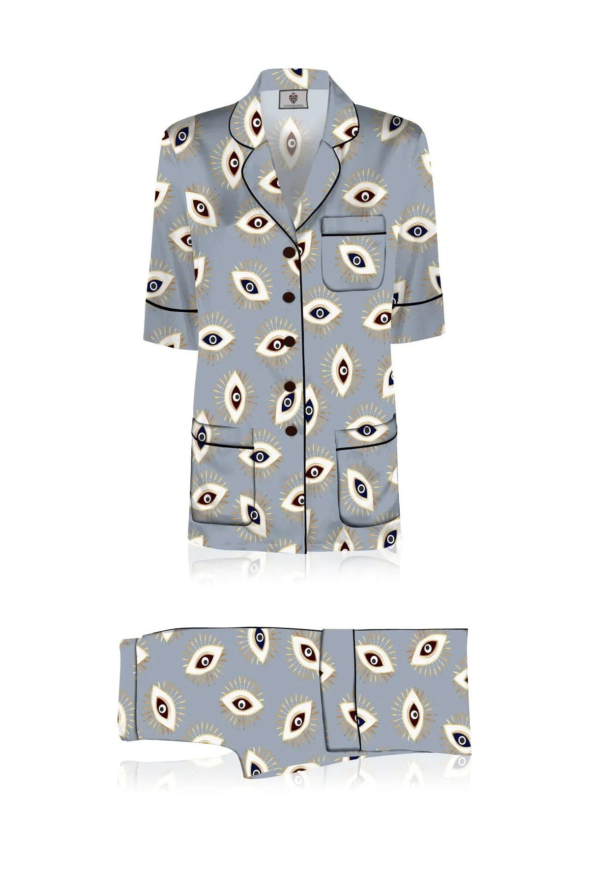 Biodegradable Fabrics Vegan Silk Half Sleeve Pajama Set in Evil Eye Grey