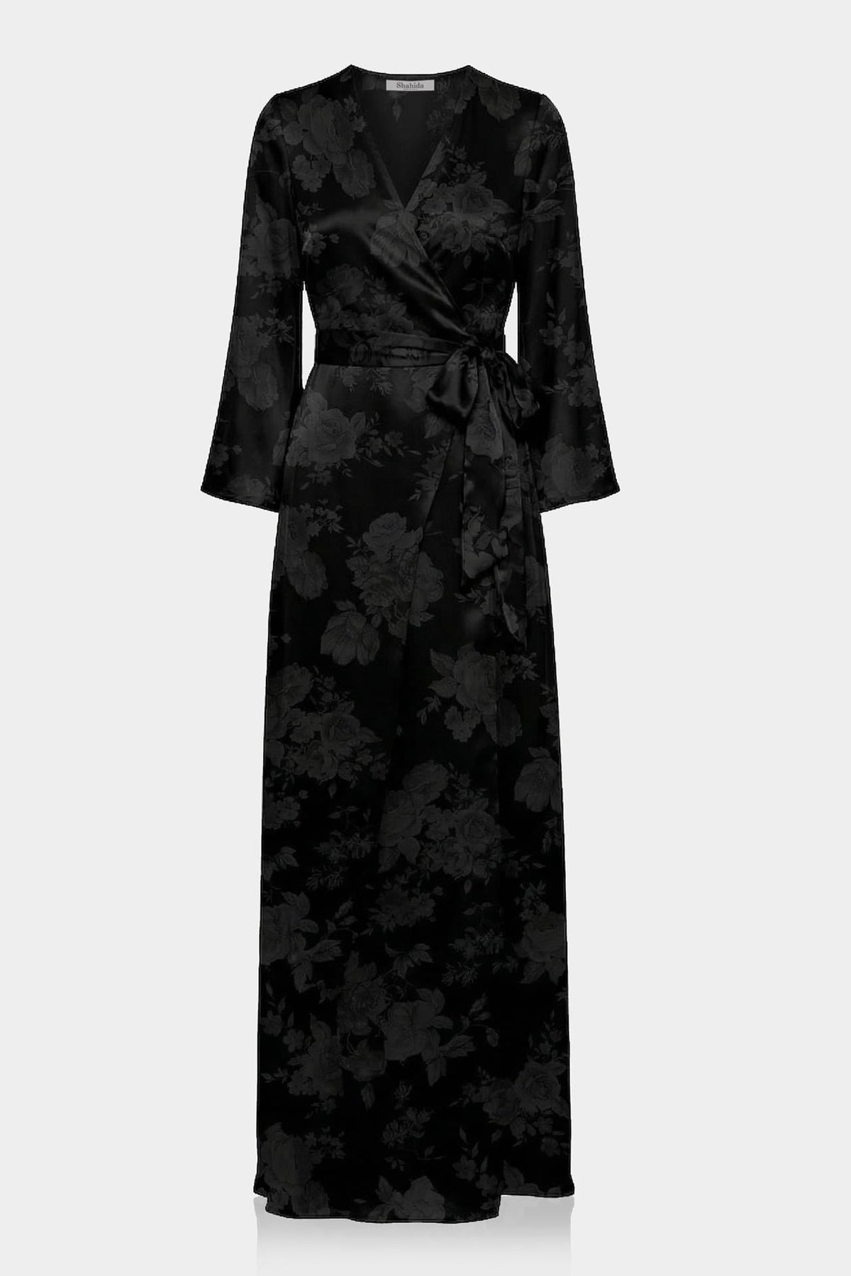 Black Long Sleeve Satin Maxi Dress – Formal Wedding Guest Dress