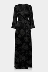 Black Long Sleeve Satin Maxi Dress – Formal Wedding Guest Dress