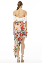 Amore Floral Print High Low Multicolor Skirt