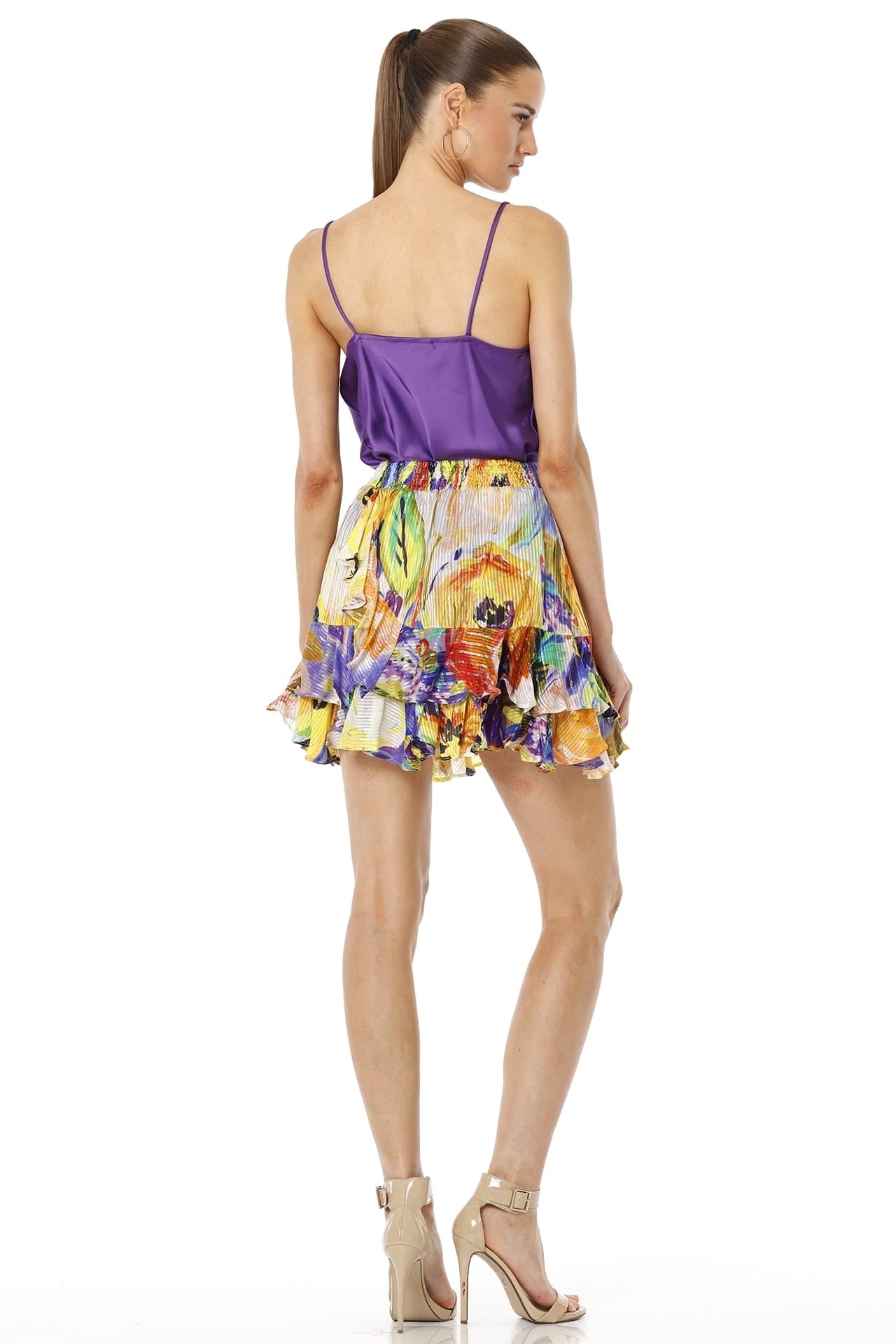 Aesop Purple Purple Cami Top With Floral Mini Skirt