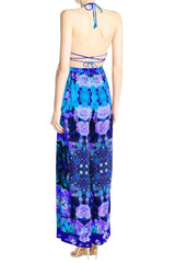 Azure Floral Print Backless Jumpsuit