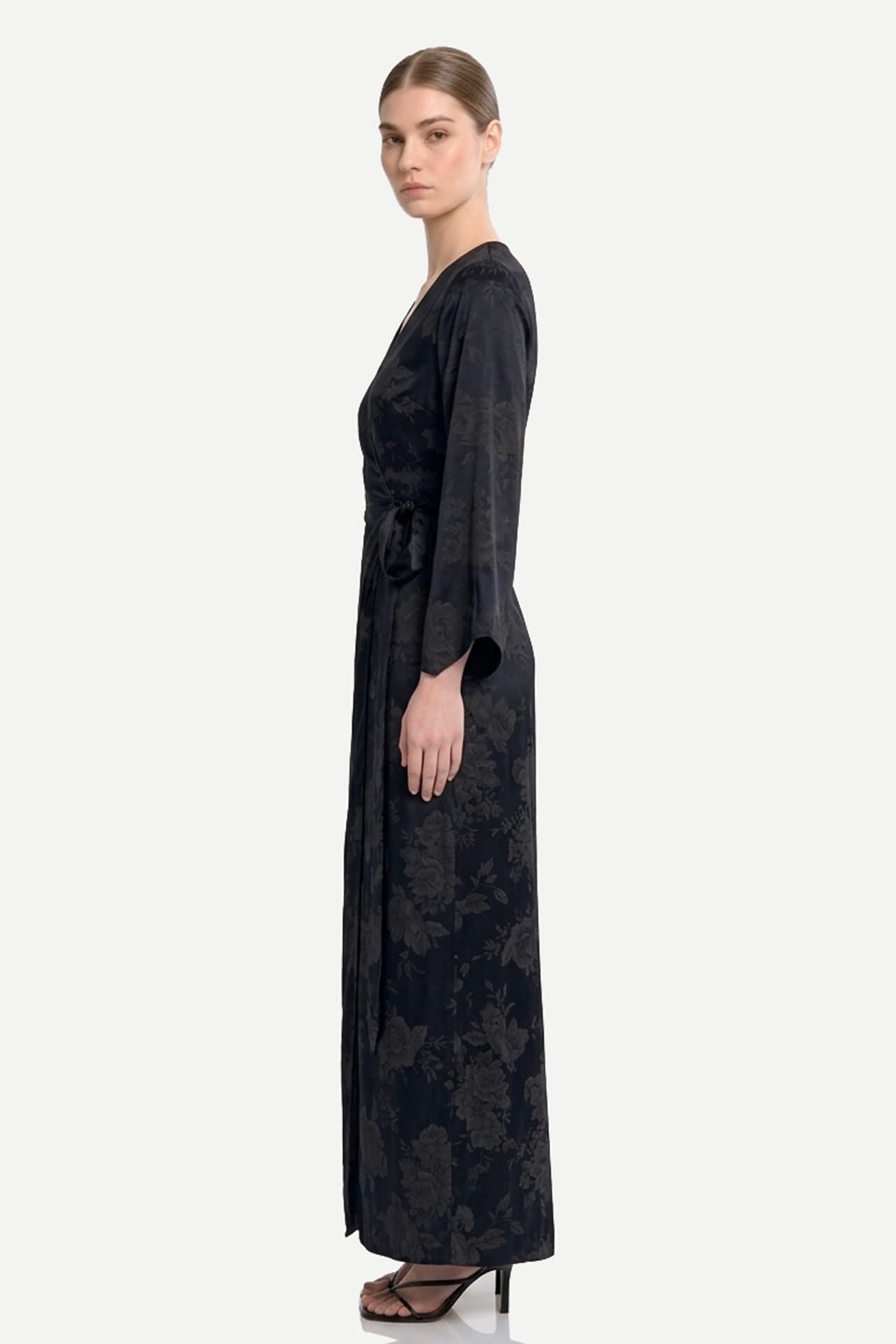Black Long Sleeve Satin Maxi Dress – Formal Wedding Guest Dress