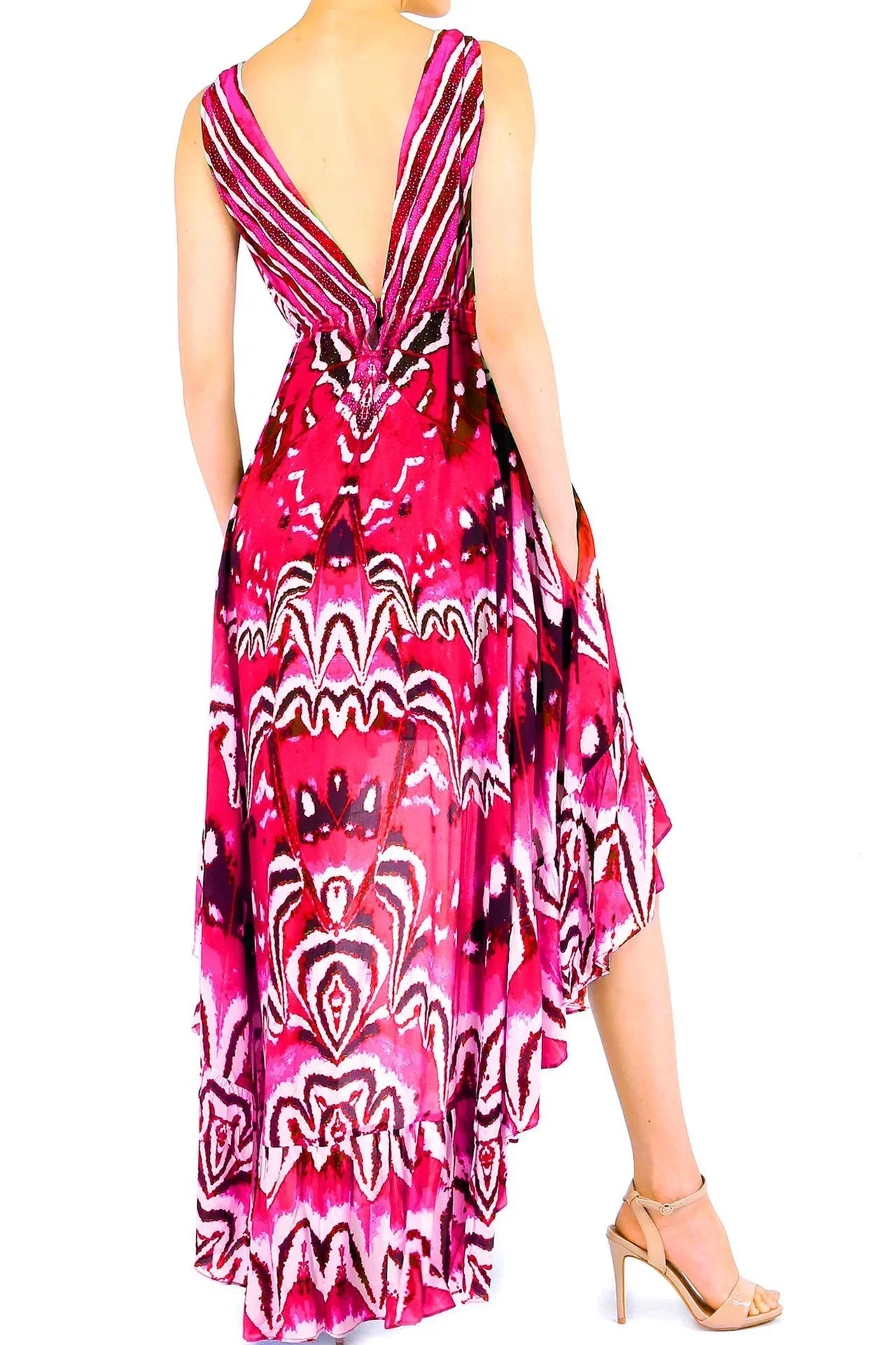 Annabella Butterfly-Print Ruflle Maxi Dress