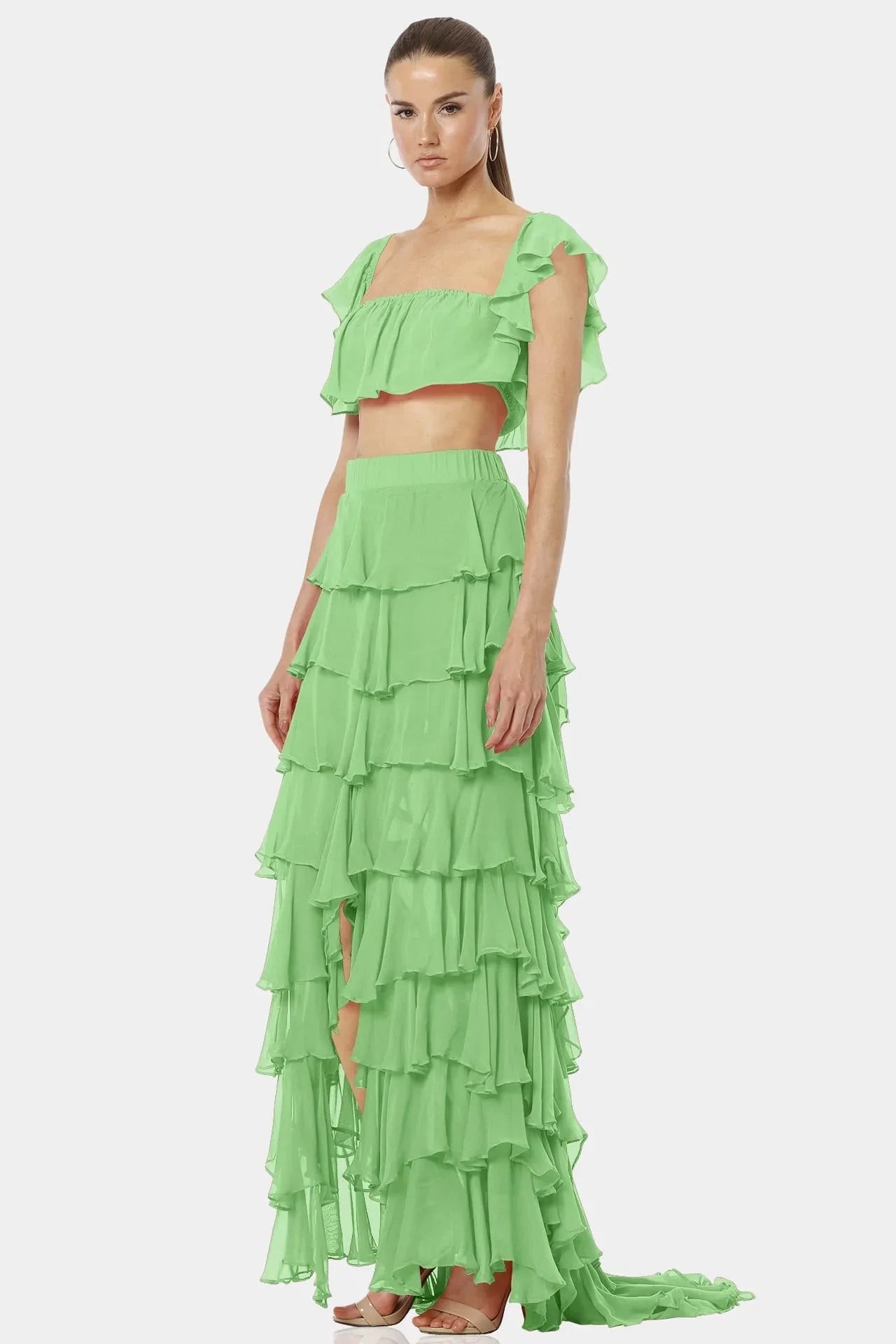Almyra Mint Green Exotic Ruffle Skirt