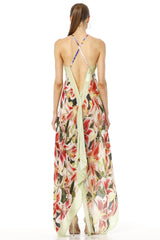 Azure High Low Floral Maxi Dress With Low Back Open Design