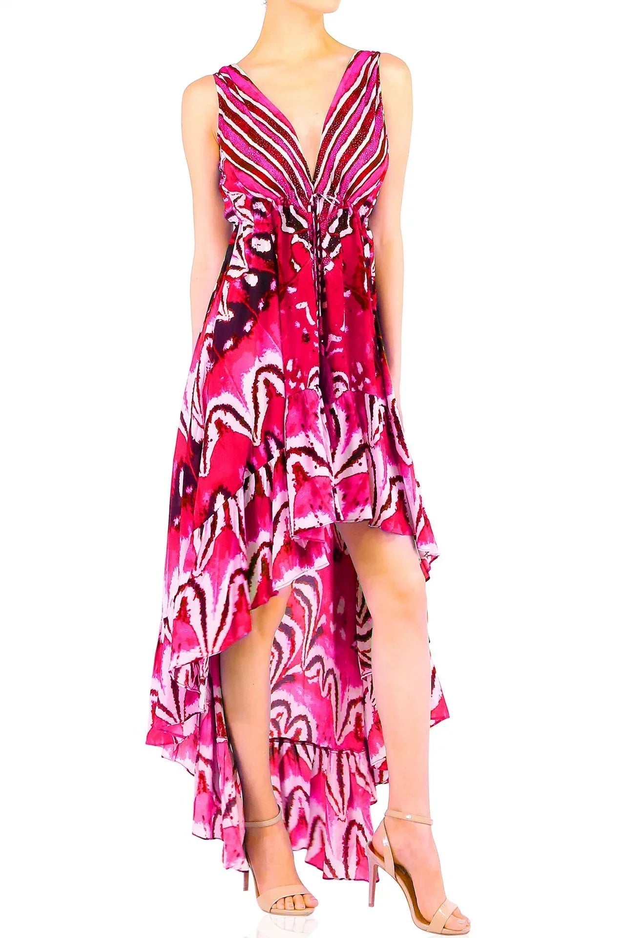 Annabella Butterfly-Print Ruflle Maxi Dress