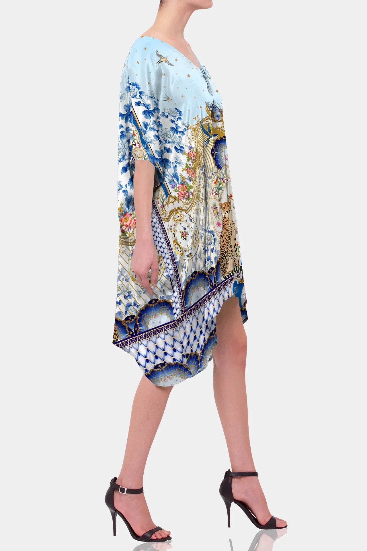 Blue Romanticism Print Knee-Length Convertible Kaftan