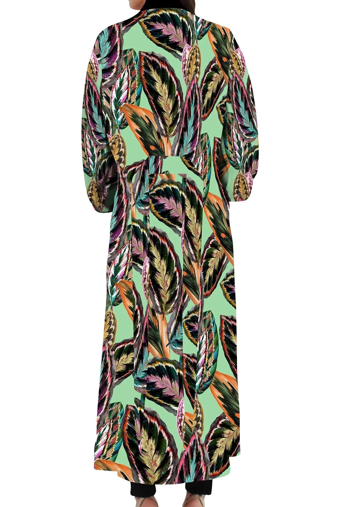 As Seen on Kyle Richards at Store Opening Leaf Print Robe Dress