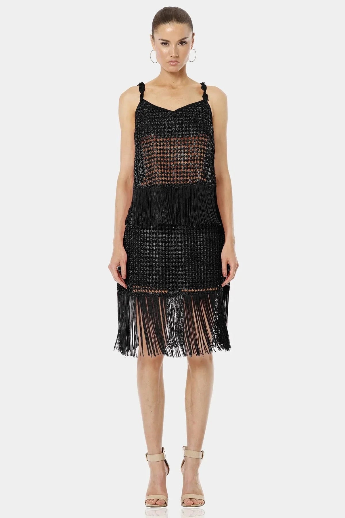 Black Dress With Fringe Embellishments