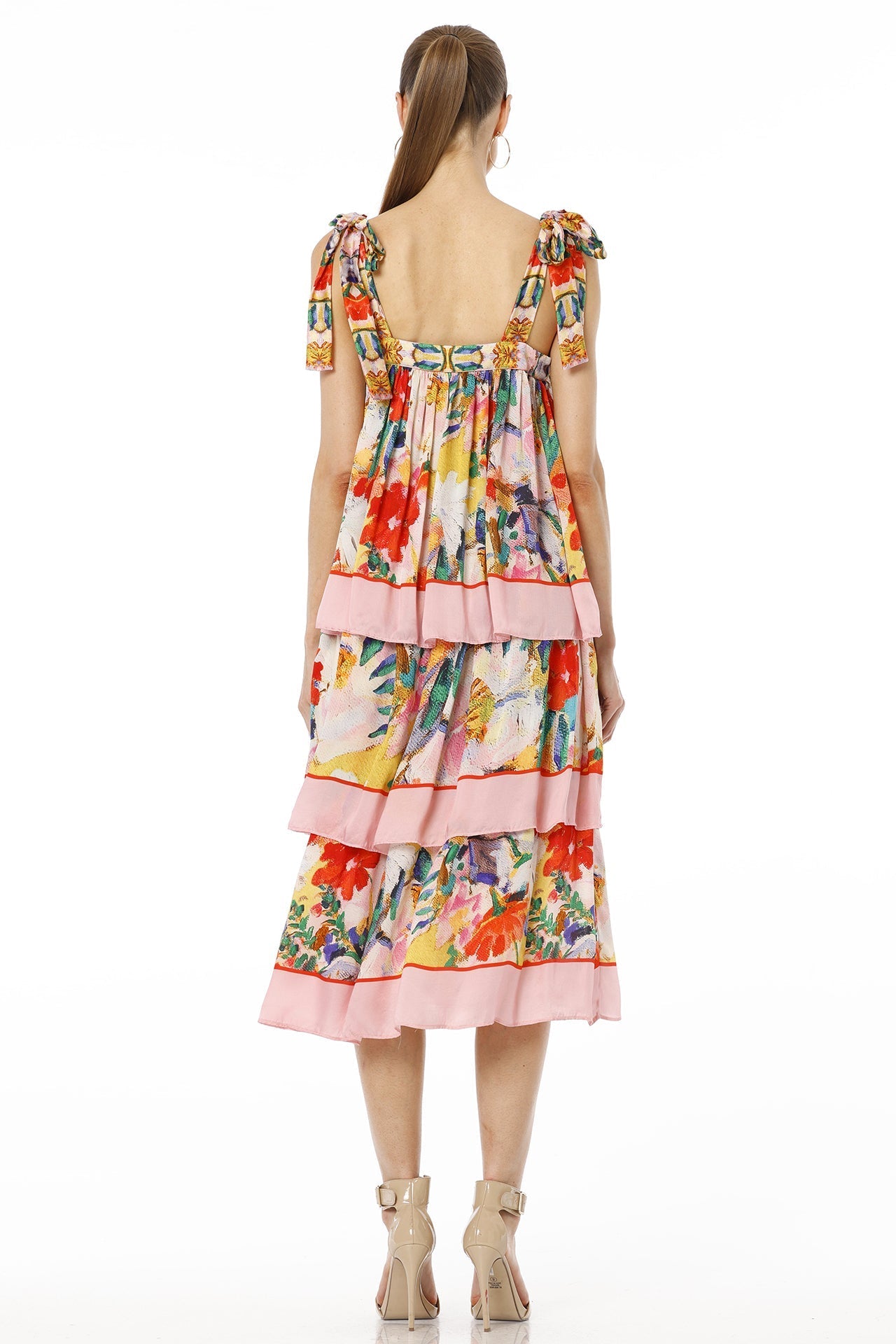 Adoria Short Multicolor Tiered Sleeveless Ruffle Midi Dress