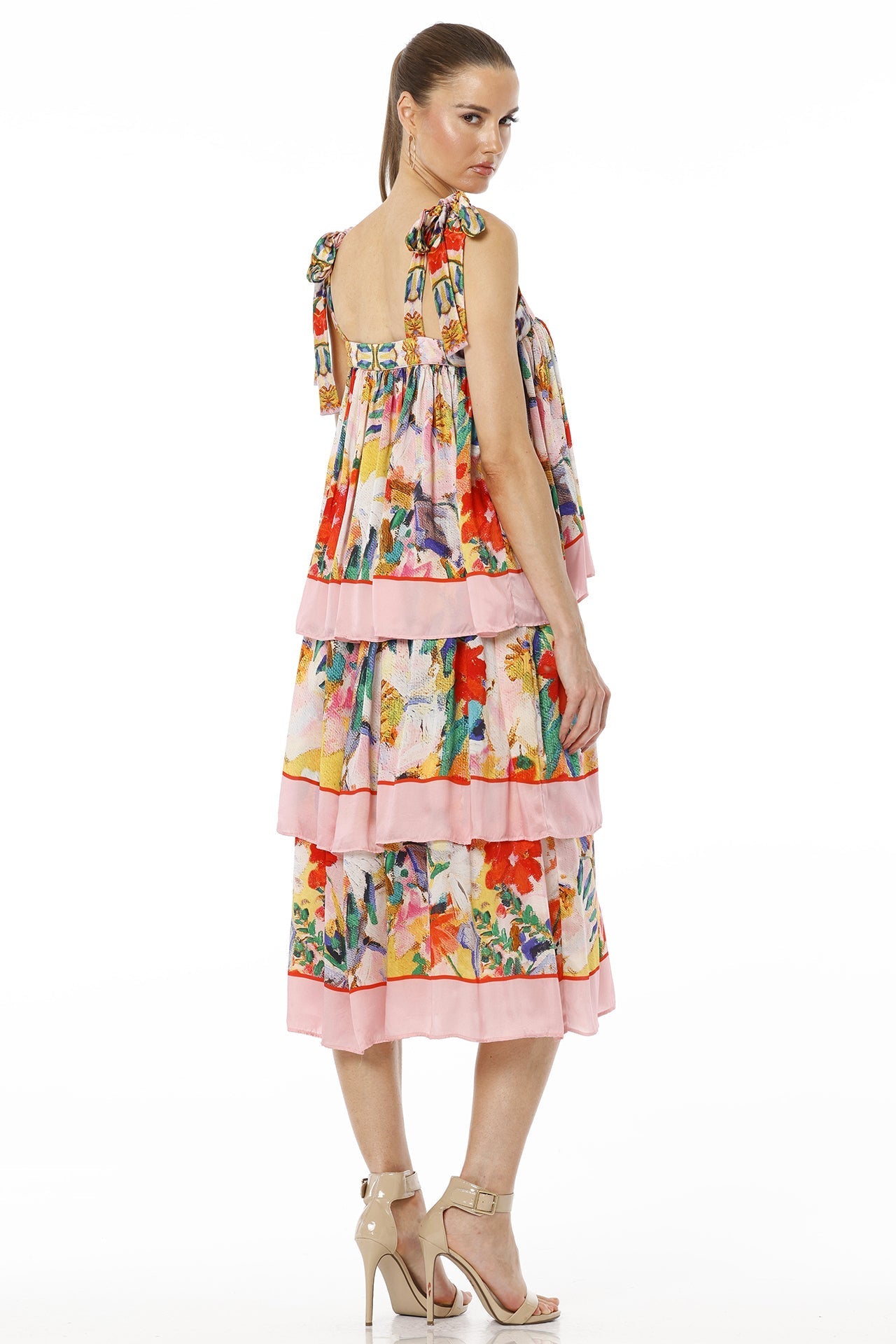 Adoria Short Multicolor Tiered Sleeveless Ruffle Midi Dress