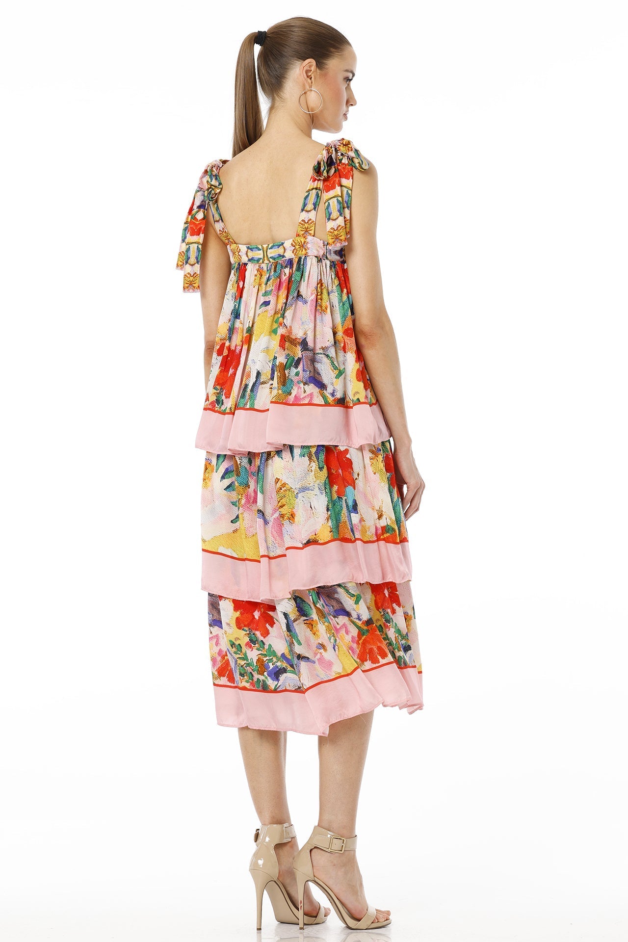 Adoria Short Multicolor Tiered Sleeveless Ruffle Midi Dress