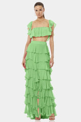 Almyra Mint Green Exotic Ruffle Skirt