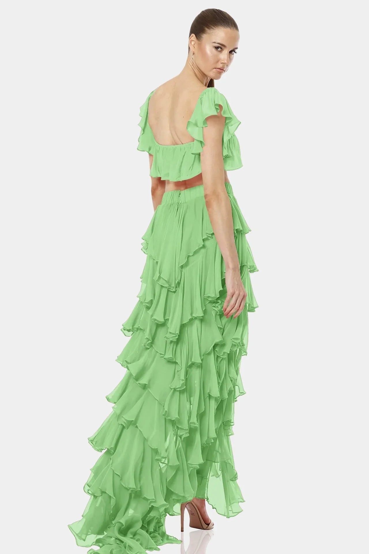 Almyra Mint Green Exotic Ruffle Skirt