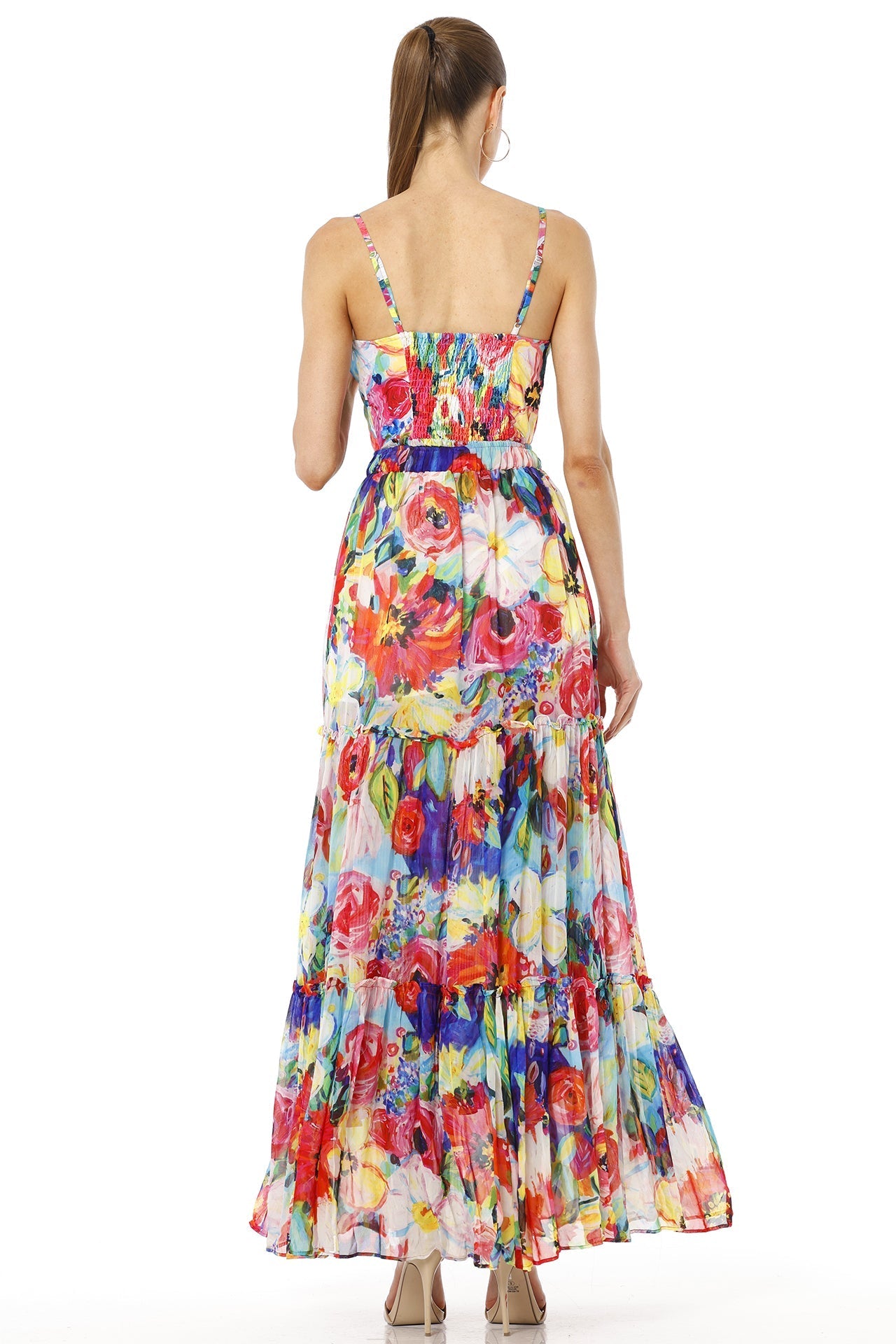 Anarina Long Floral Print Tiered Skirt
