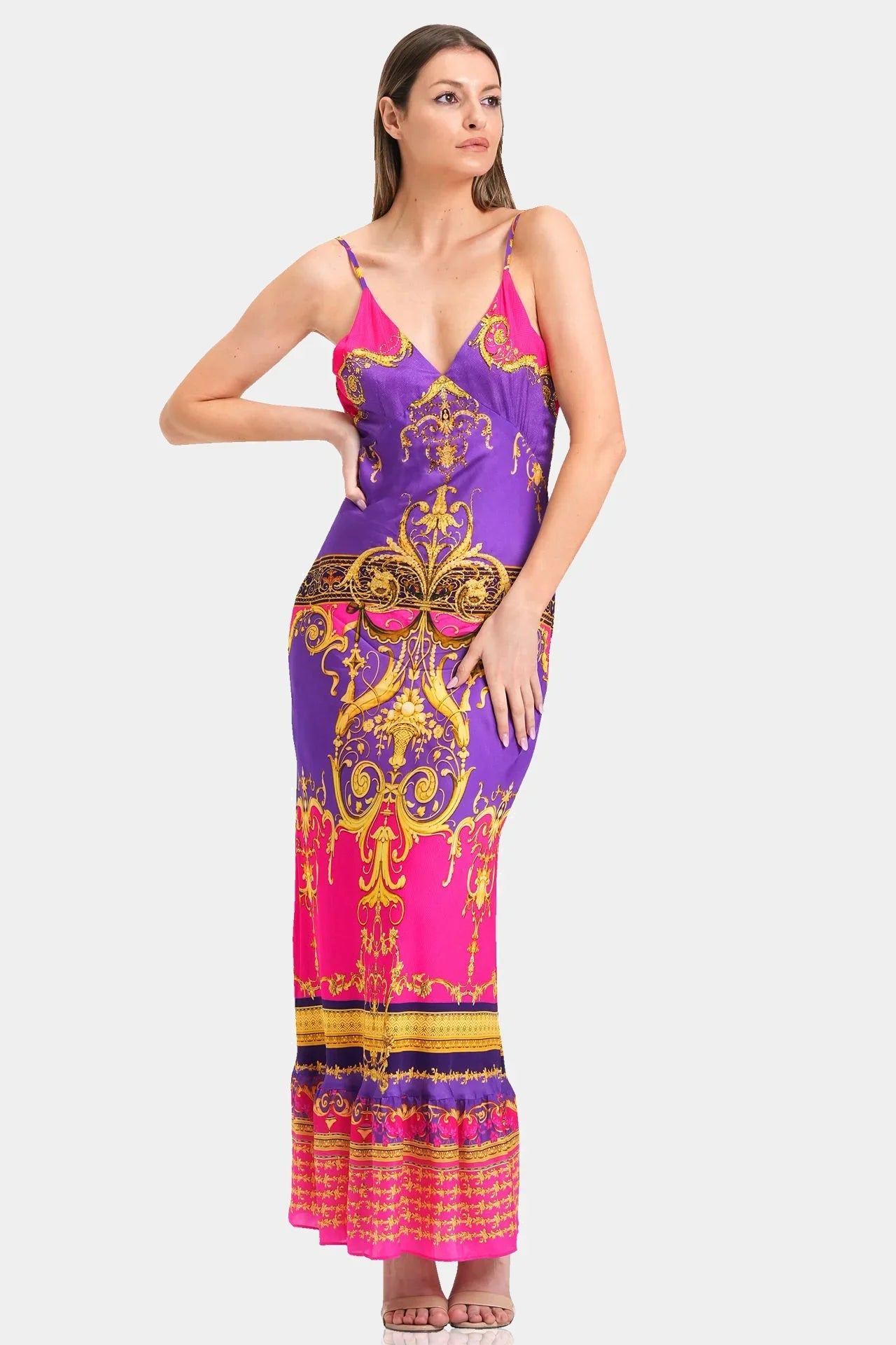Bias Cut Ruffle Maxi Dress