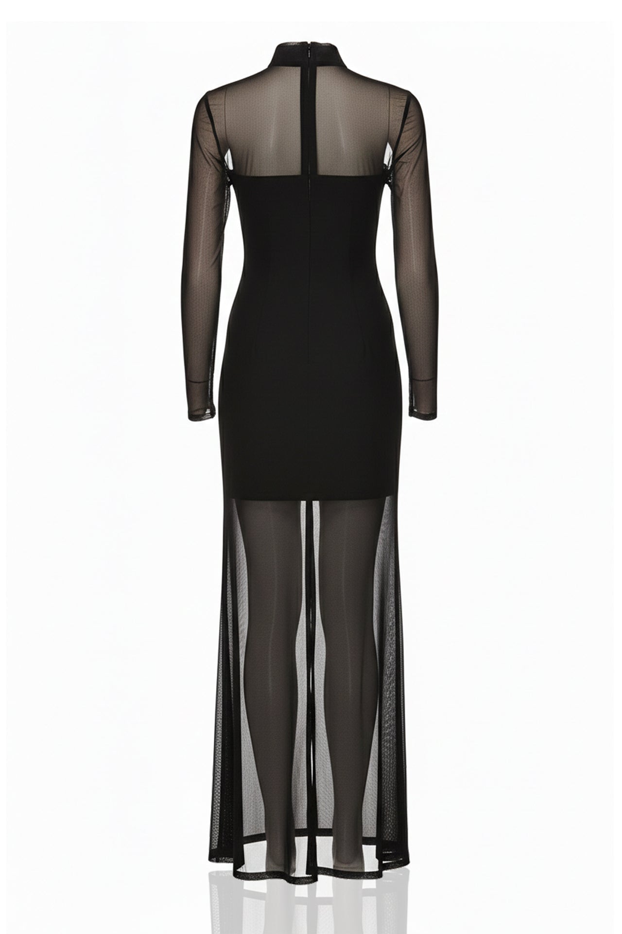 Black Sheer Organza High-Neck Maxi Dress