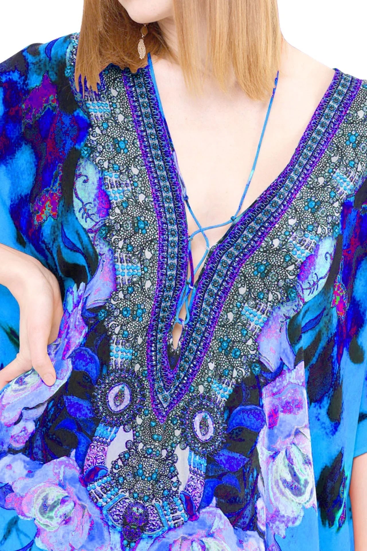 Blue Kaftan Tops floral prints