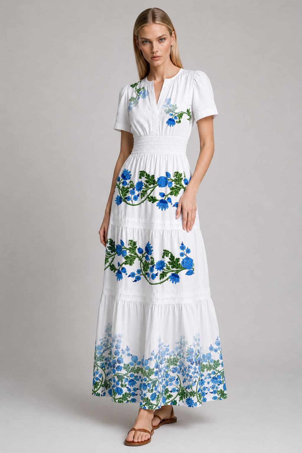 Blue and White Floral Resort Maxi Dress