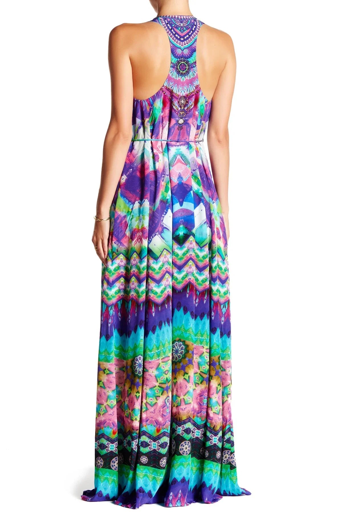 Blue Printed Halter Neck Maxi