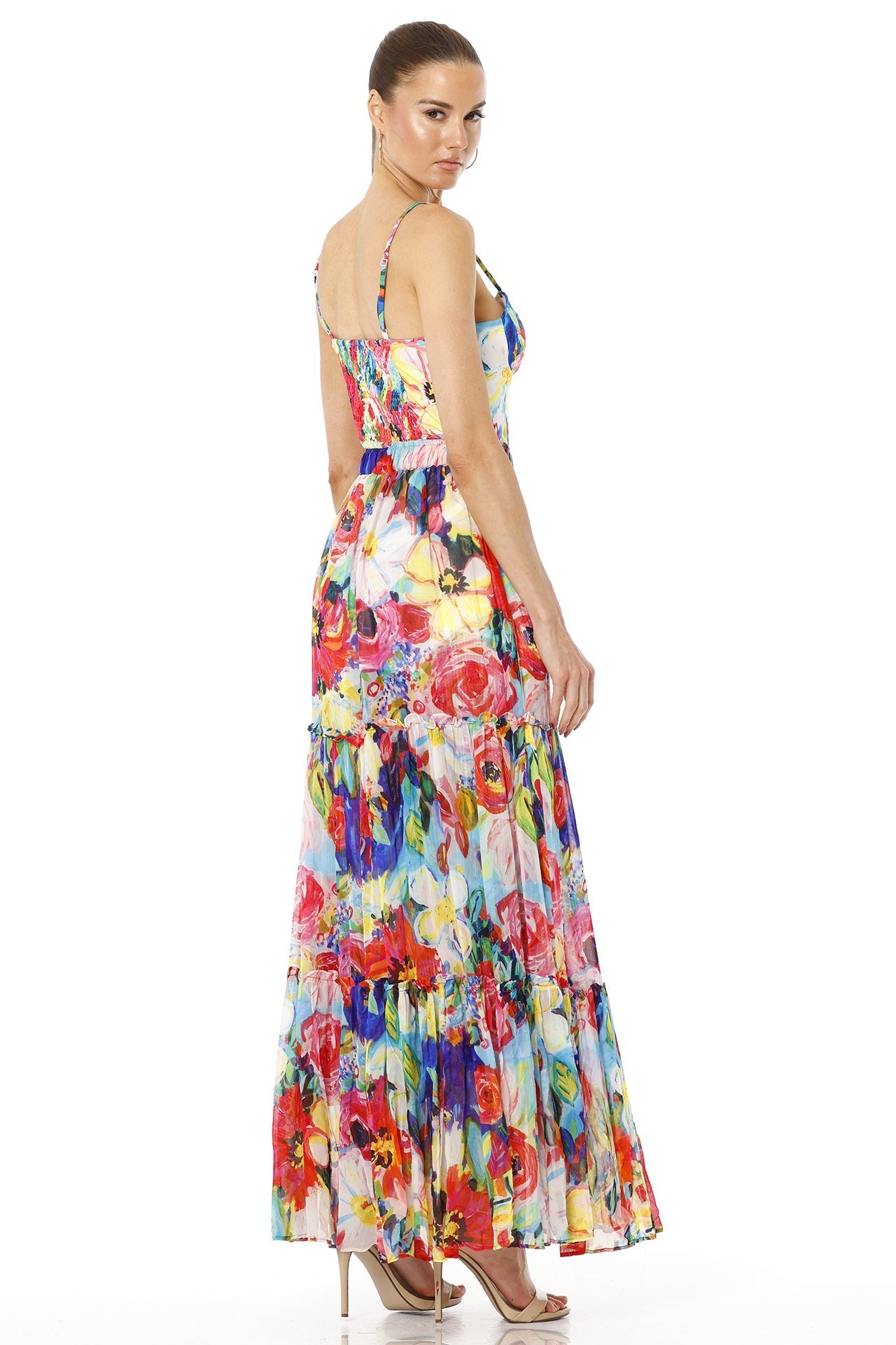 Anarina Long Floral Print Tiered Skirt
