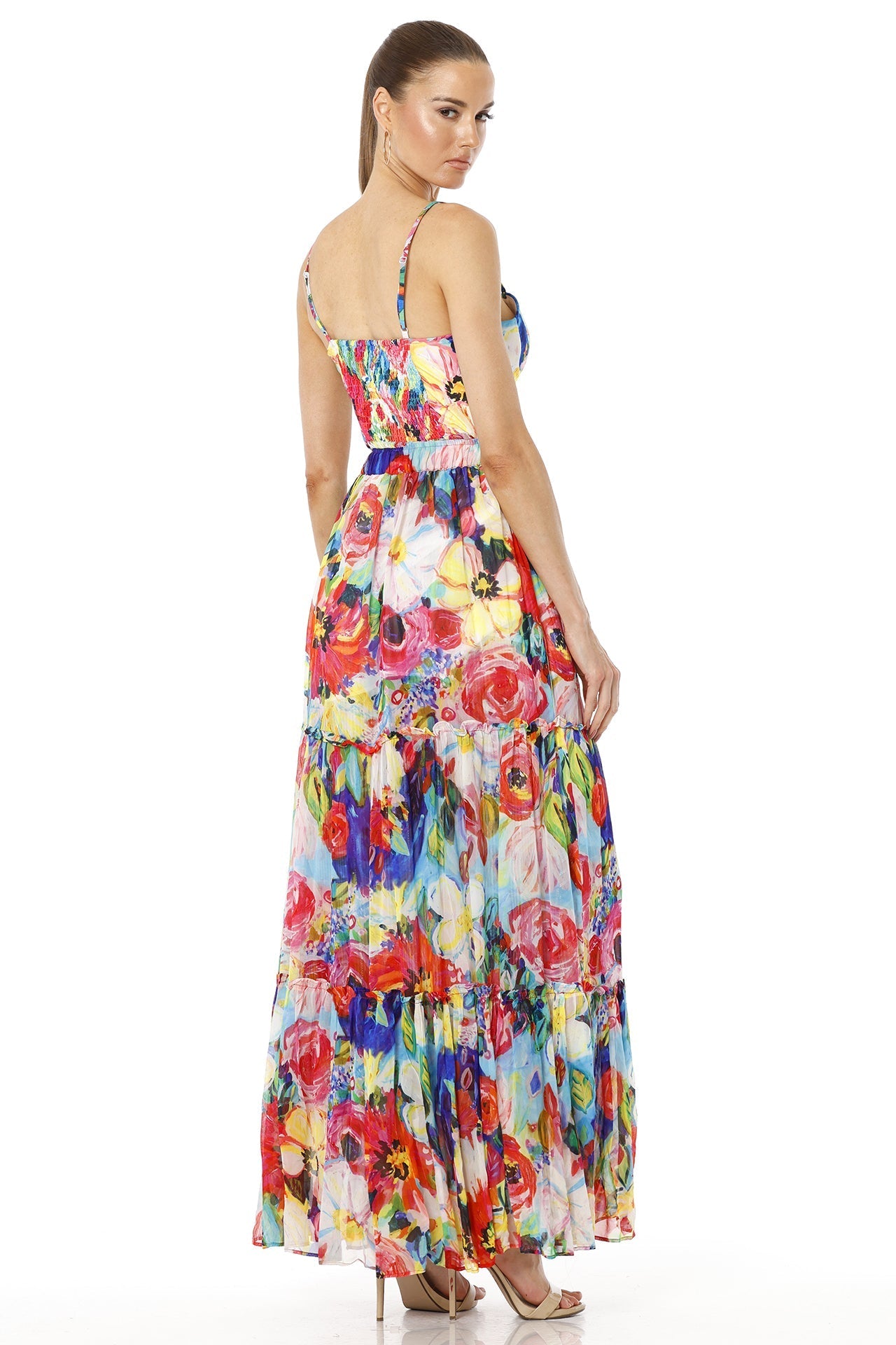 Anarina Long Floral Print Tiered Skirt