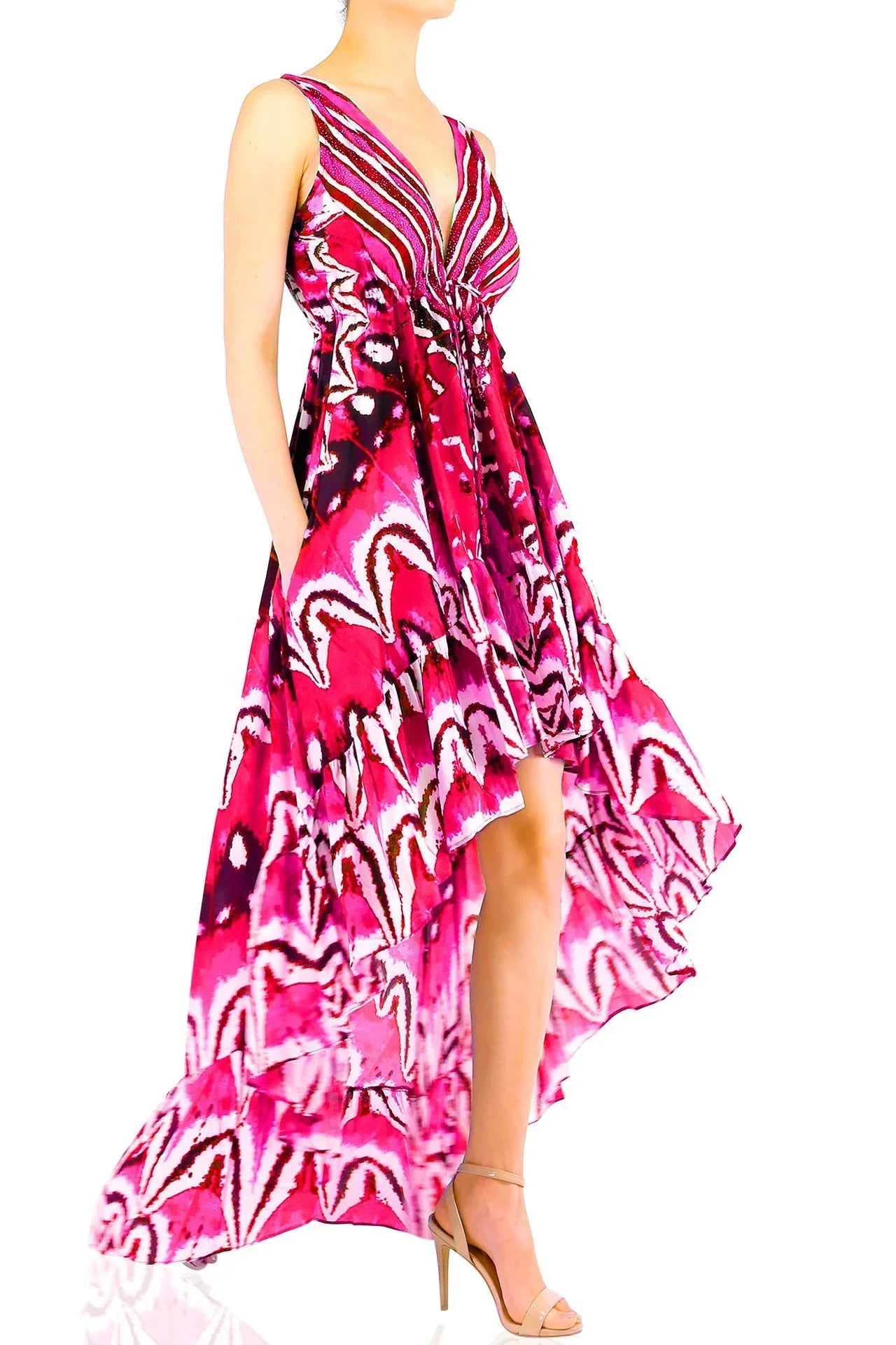 Annabella Butterfly-Print Ruflle Maxi Dress