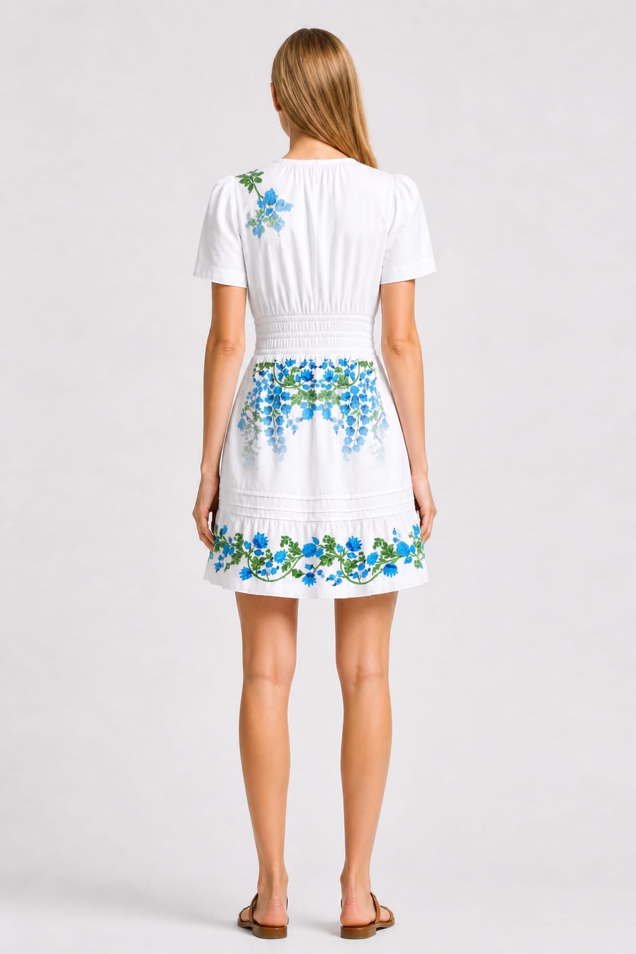 Blue & White Floral Organic Cotton Poplin Mini Dress