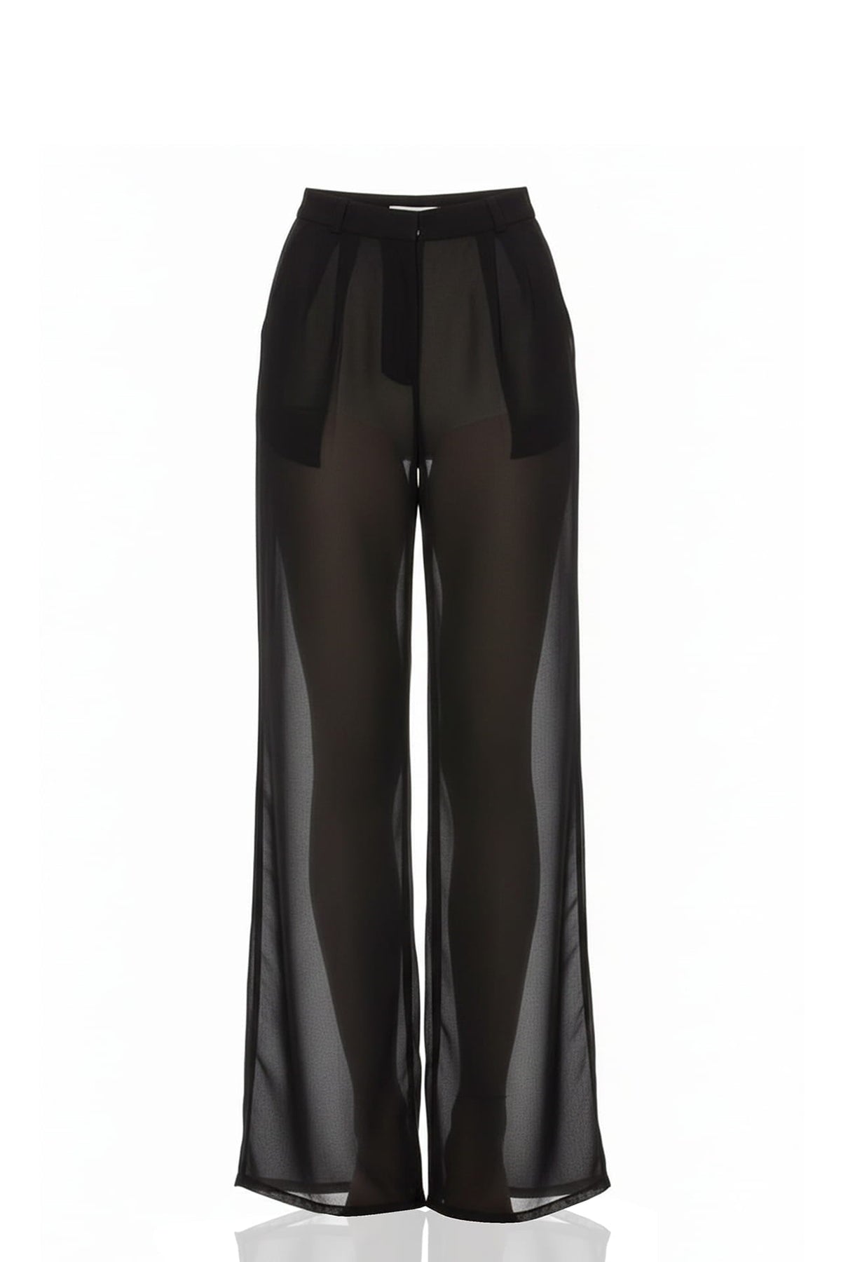 Black Sheer Chiffon Wide Leg Pants for Women
