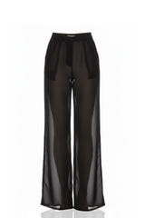 Black Sheer Chiffon Wide Leg Pants for Women