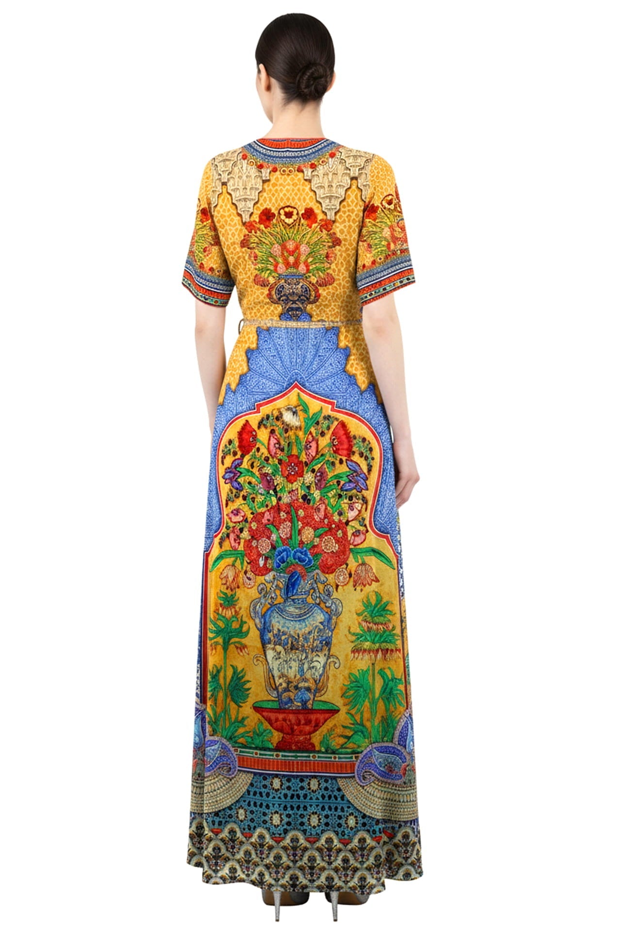 Baroque Print Wrap Dress in Sunset