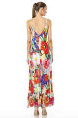 Bernadette Long Sleeveless Floral Print Multicolor Bias Gown