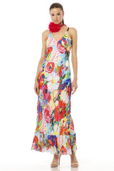 Bernadette Long Sleeveless Floral Print Multicolor Bias Gown