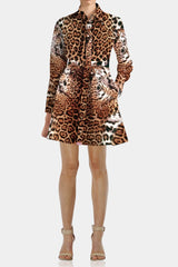 Animal Print Collared Mini Shirt Dress