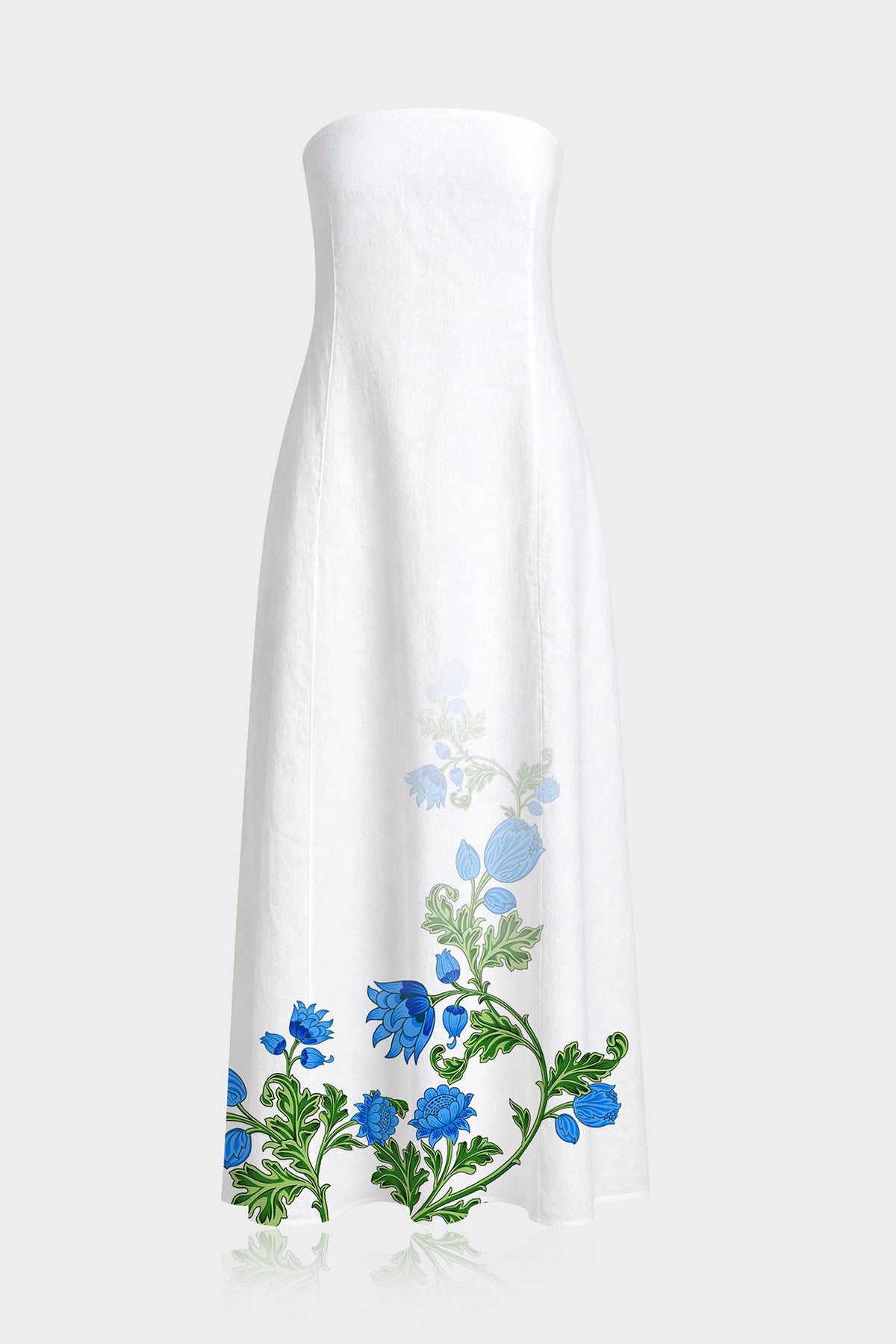 Blue and White Strapless Resort Maxi Dress with Pockets