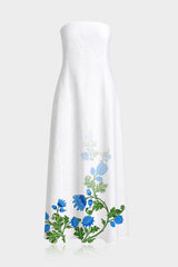 Blue and White Strapless Resort Maxi Dress with Pockets