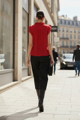 Aphrodite Red Short Top With Ruffle Sleeveless Design