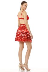 Aiolos Red Animal Printed Short Tiered Skirt